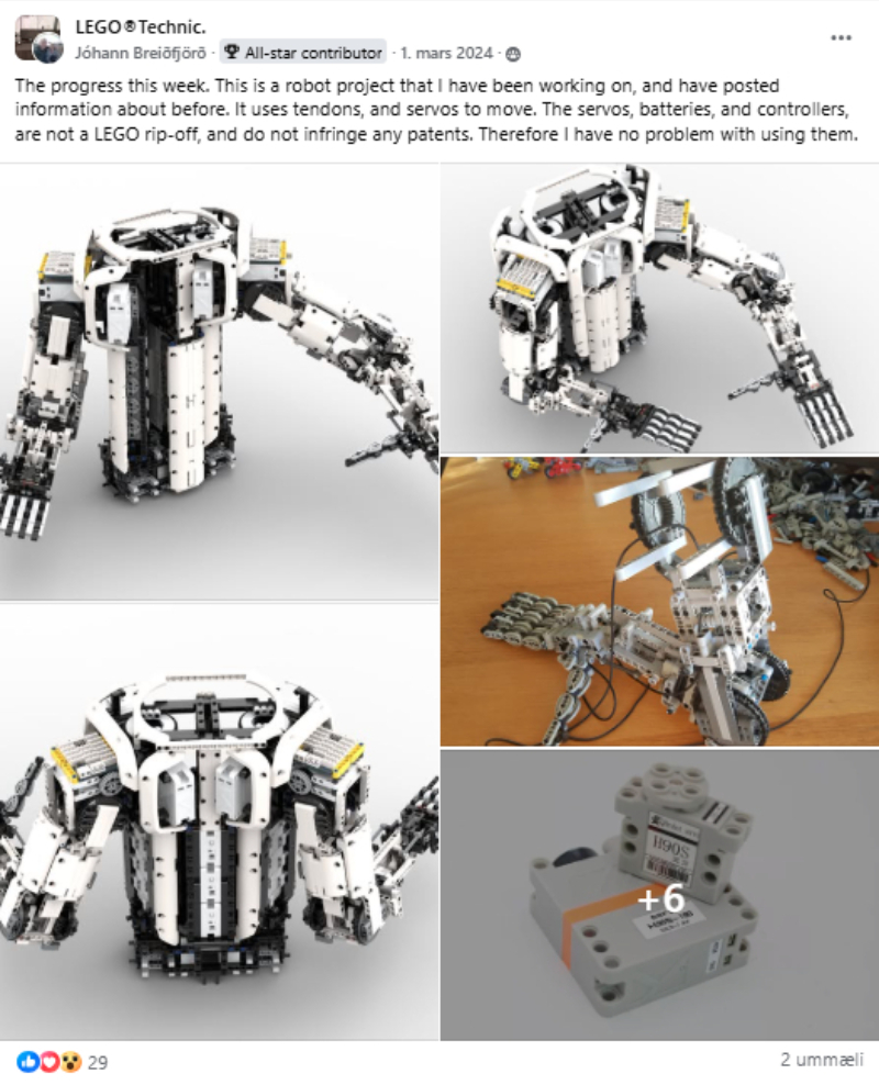 Facebook post from 1 March 2024 showing early torso and arm structure for Robert.