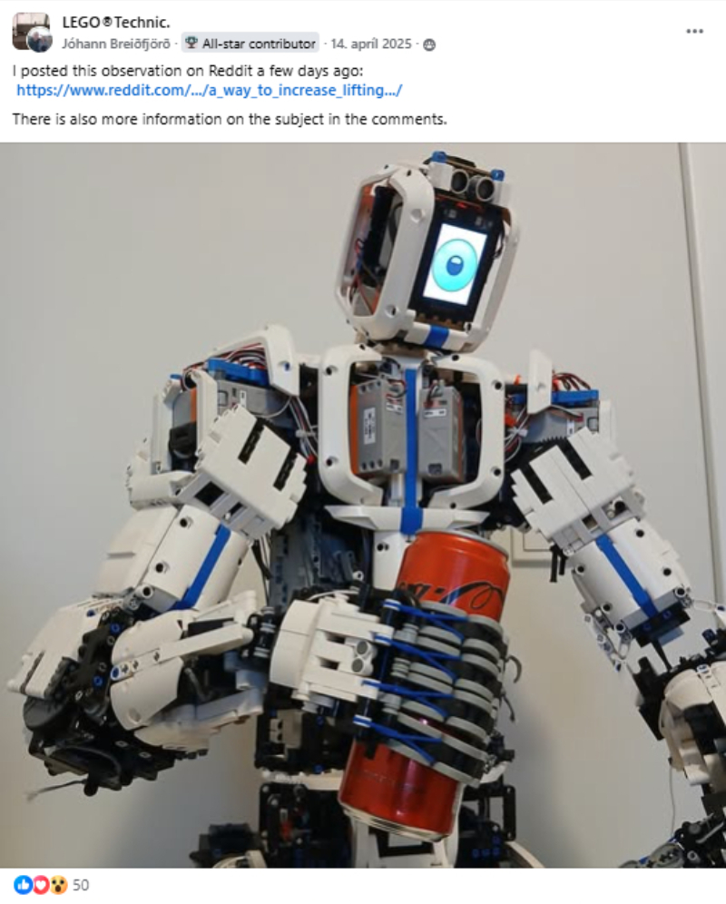 Facebook post from 14 April 2025 showing Robert holding a cup and demonstrating more advanced capability.