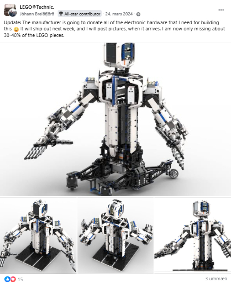 Facebook post from 24 March 2024 showing Robert in a more complete upper-body configuration.